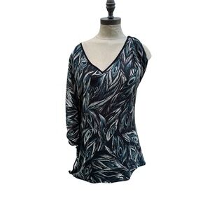 Bisou Bisou Michele Bohbot Medium Asymmetrical Peacock Feather Blouse Light